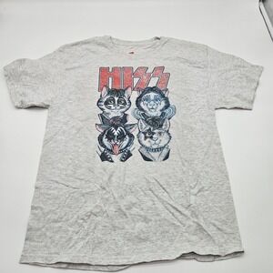 Kiss Band Hiss Cat Graphic T Shirt Mens Large L Grey Short‎ Sleeve Tee